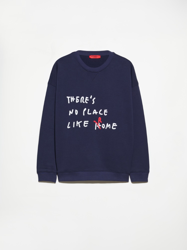 Runaway wool coat, navy | MAX&Co. Cotton sweatshirt with lettering - MIDNIGHTBLUE - MAX&Co.